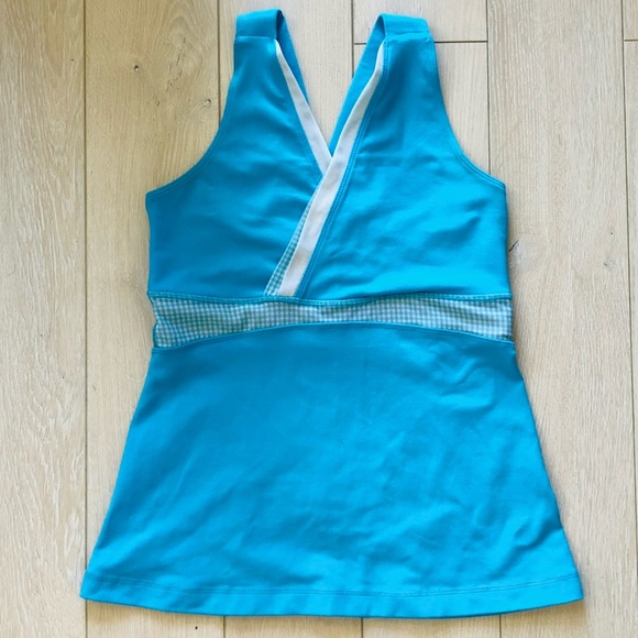 Lululemon Light Blue Gingham Built in Bra Tank Top - Picture 1 of 11